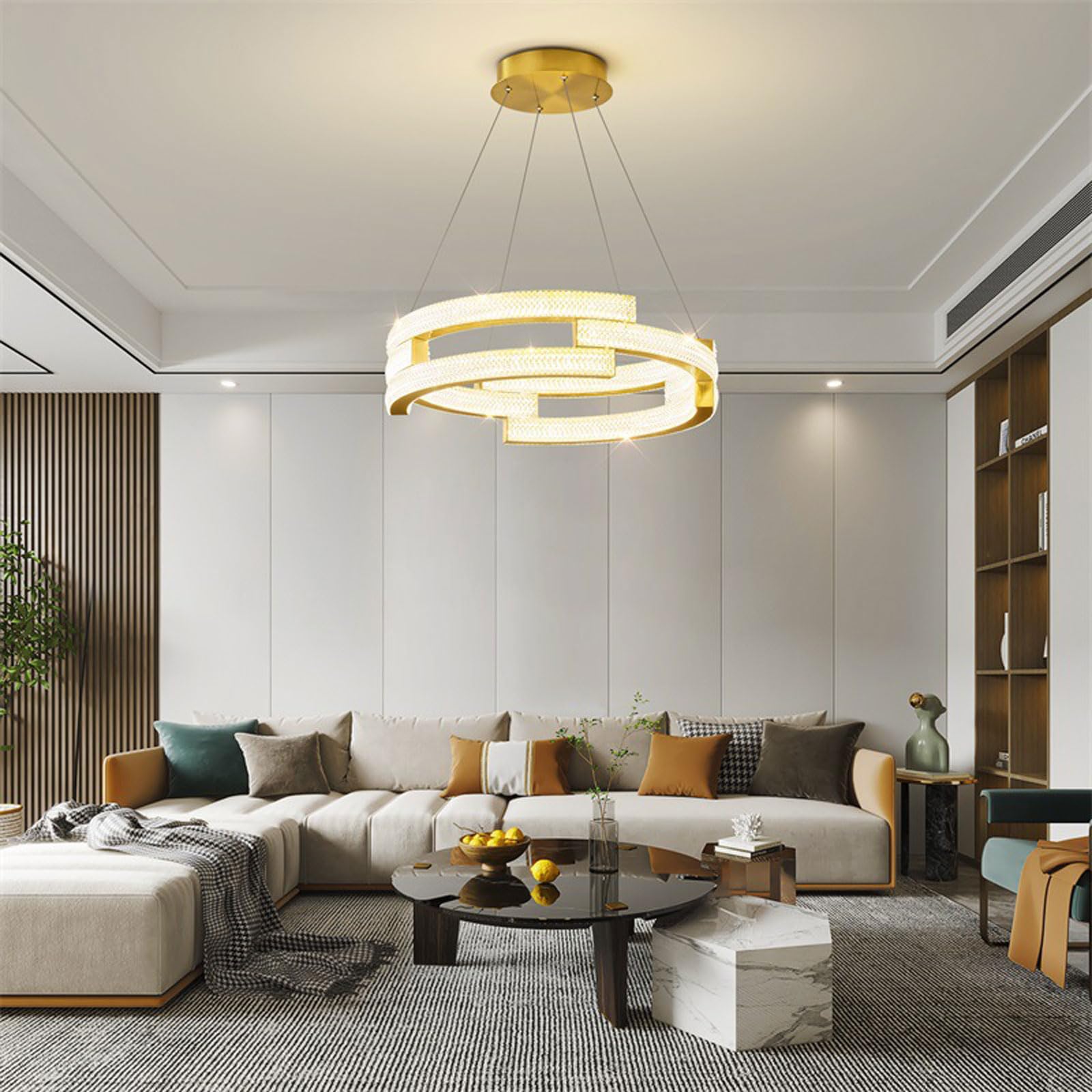 Lampada a sospensione moderna a LED di grandi dimensioni per camera da letto, 50 cm, circolare, in acrilico, per isola cucina, lampadario a sospensione dorato,adatto per ufficio,cucina,sala da pranzo