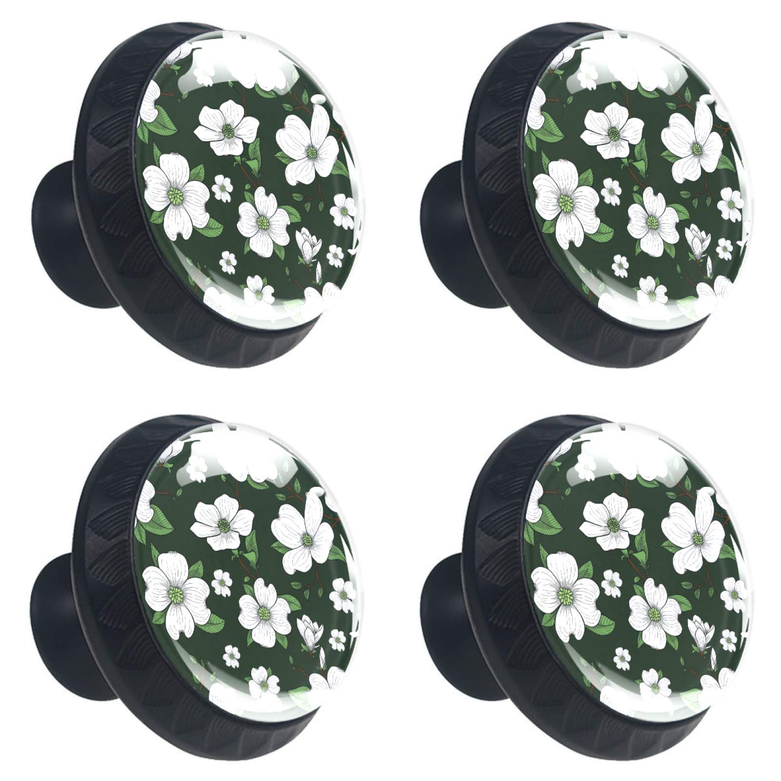 Bouton de tiroir en verre fleurs blanches poignée meuble cuisine
