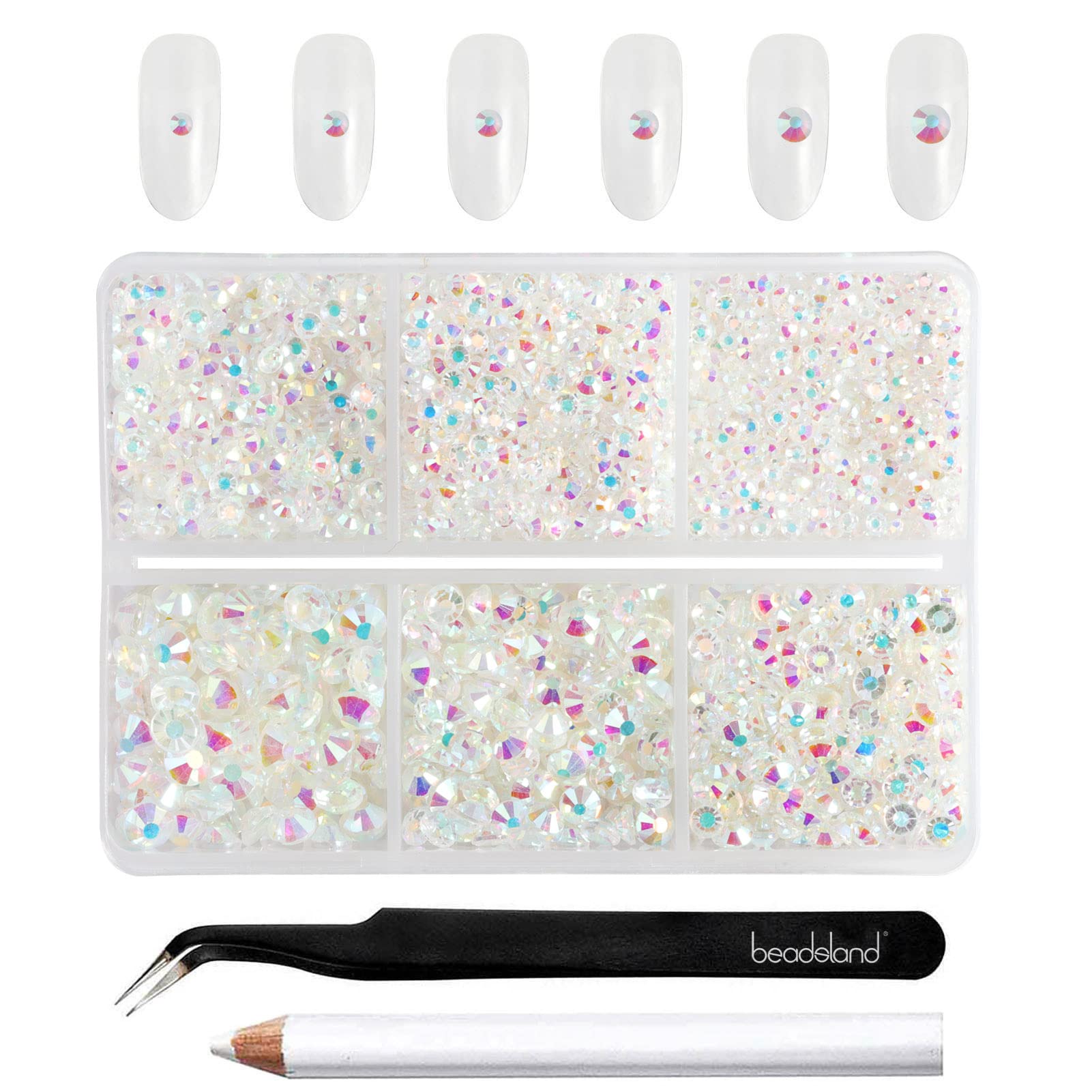 Beadsland Flatback Rhinestones, Transparent AB, Mixed 6 Sizes 4300pcs