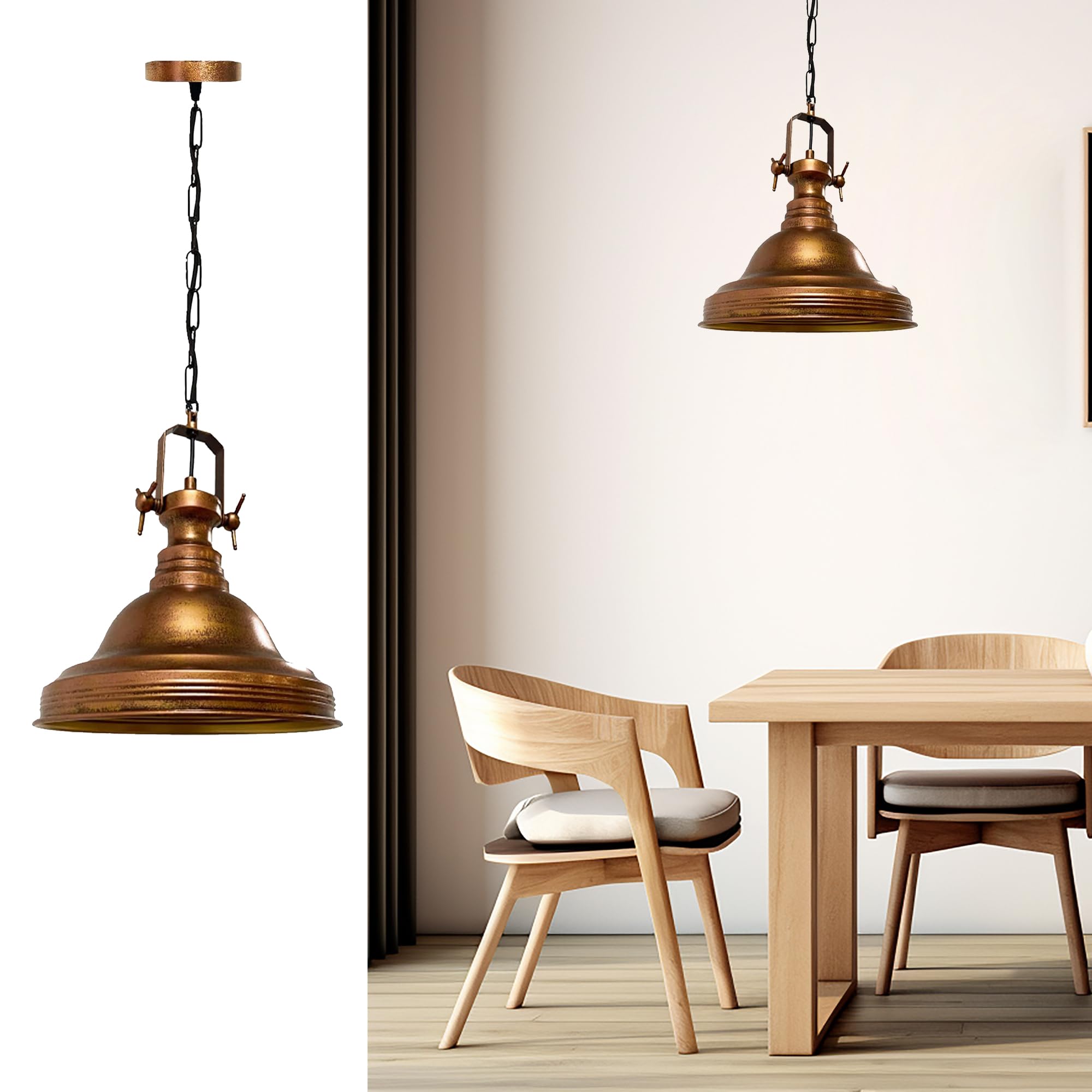 Bamyum Copper Chandelier Vintage Hanging Lamp Diameter 30 Cm Pendant Lighting E27 Metal Ceiling Pendant Light Lampshades For Kitchen Island Industrial Retro Pendant Lamp