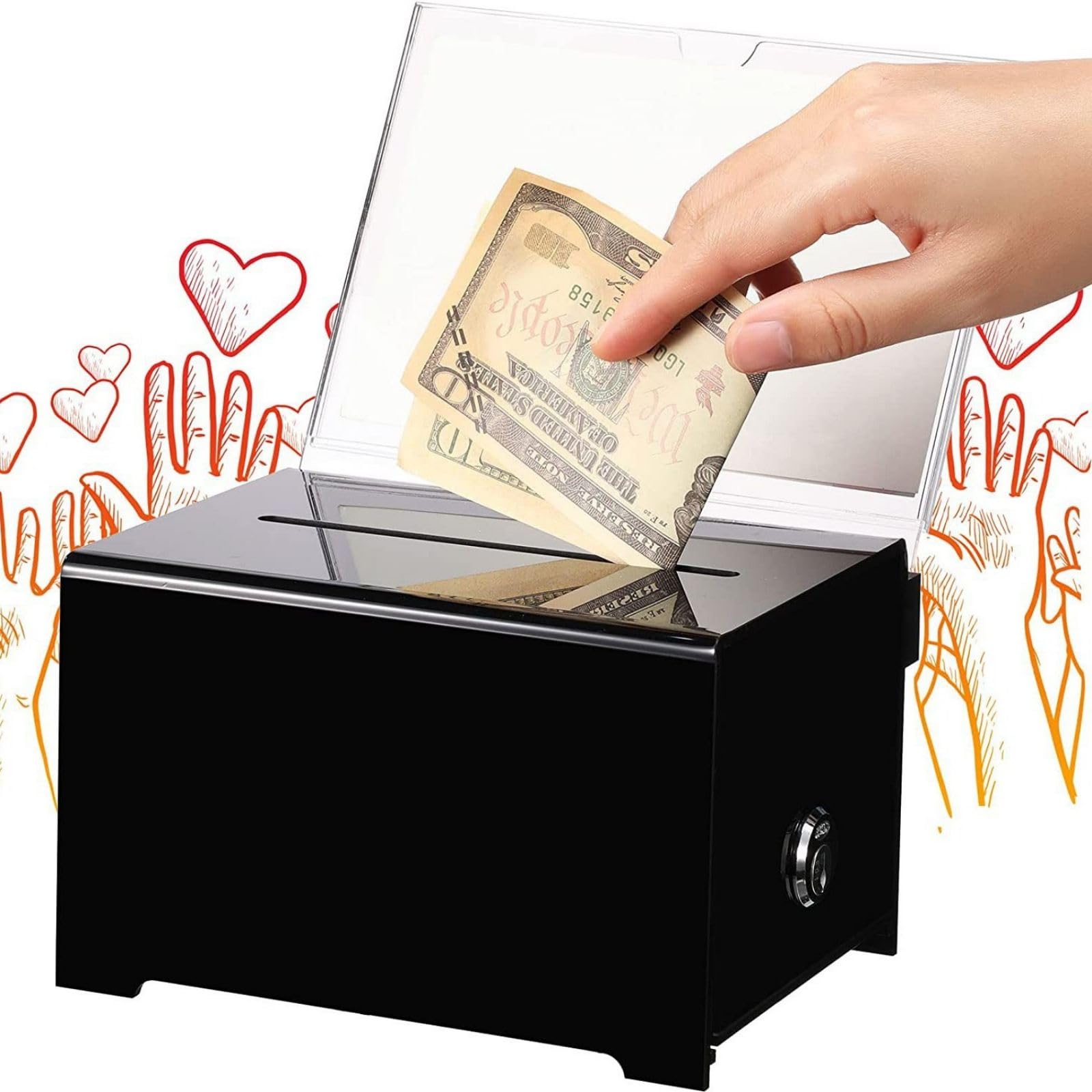 Crevyteg Black Acrylic Donation Box with Lock, Suggestion Box Ballot Box Collection Box Tip Jars - Image 2