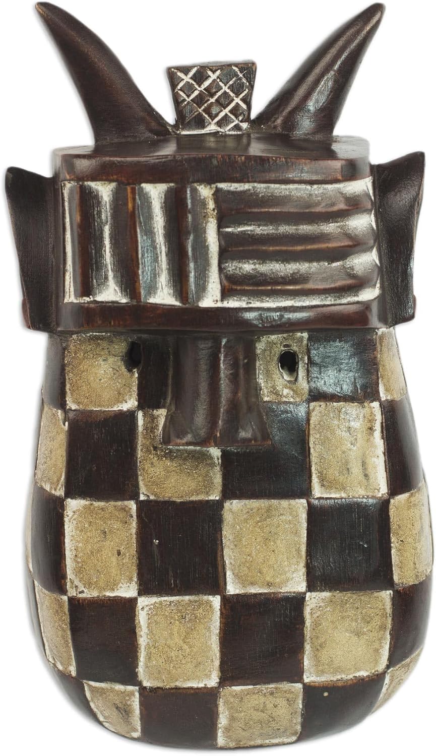 NOVICA Artisan Handcarved African Wood Mask Artisan Sese Toma Landai Brown Beige Ghana Masks Cultural Folk Guinean [12in H x 6.75in W x 3.7in D] ' Toma Landai'