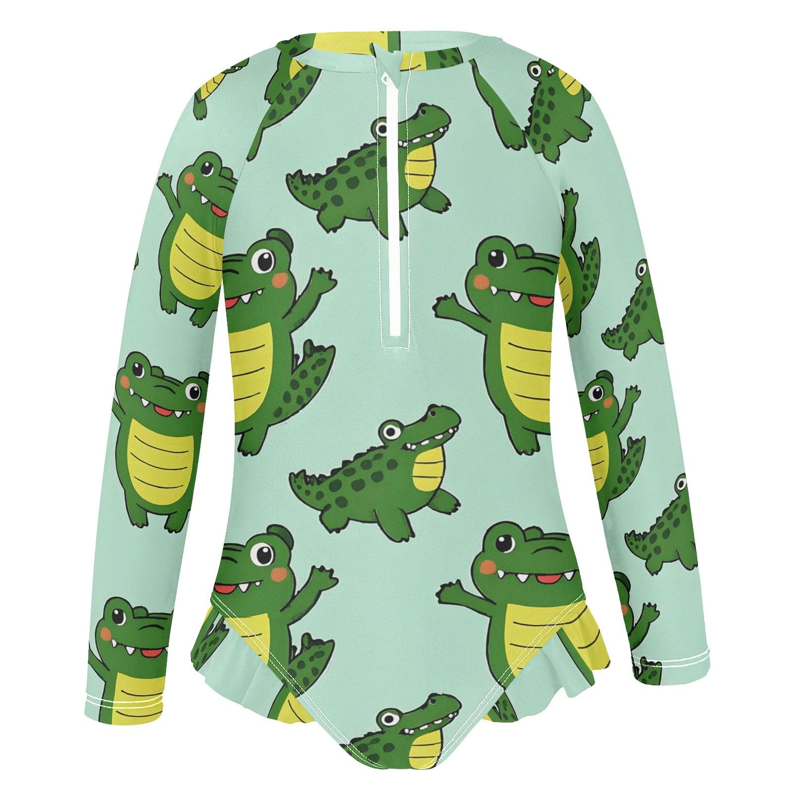 ALAZA Toddler Swimsuit Girl Bathing Suit Swimwear Rash Guard Crocodile Cute Green Long Sleeve 3T