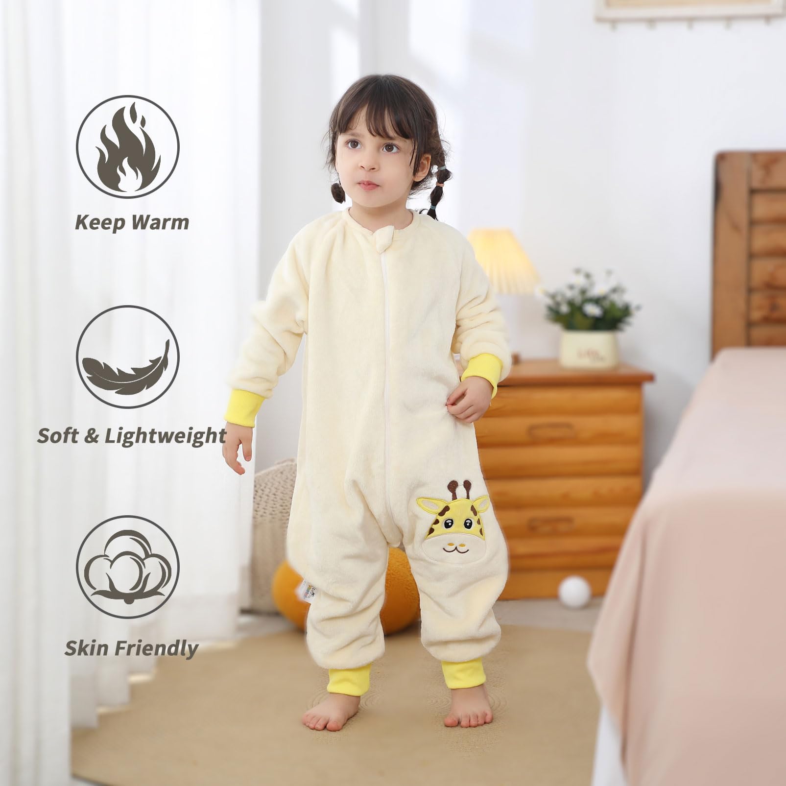 Monstoyo Sacco Nanna con Piedini Bambini Bambina, Invernale Flanella Pigiama Pagliaccetto Neonato, Maniche Lunghe & Gambe Separate Sacco a Pelo Cartone Tuta per Ragazze Ragazzi 0-6 Anni