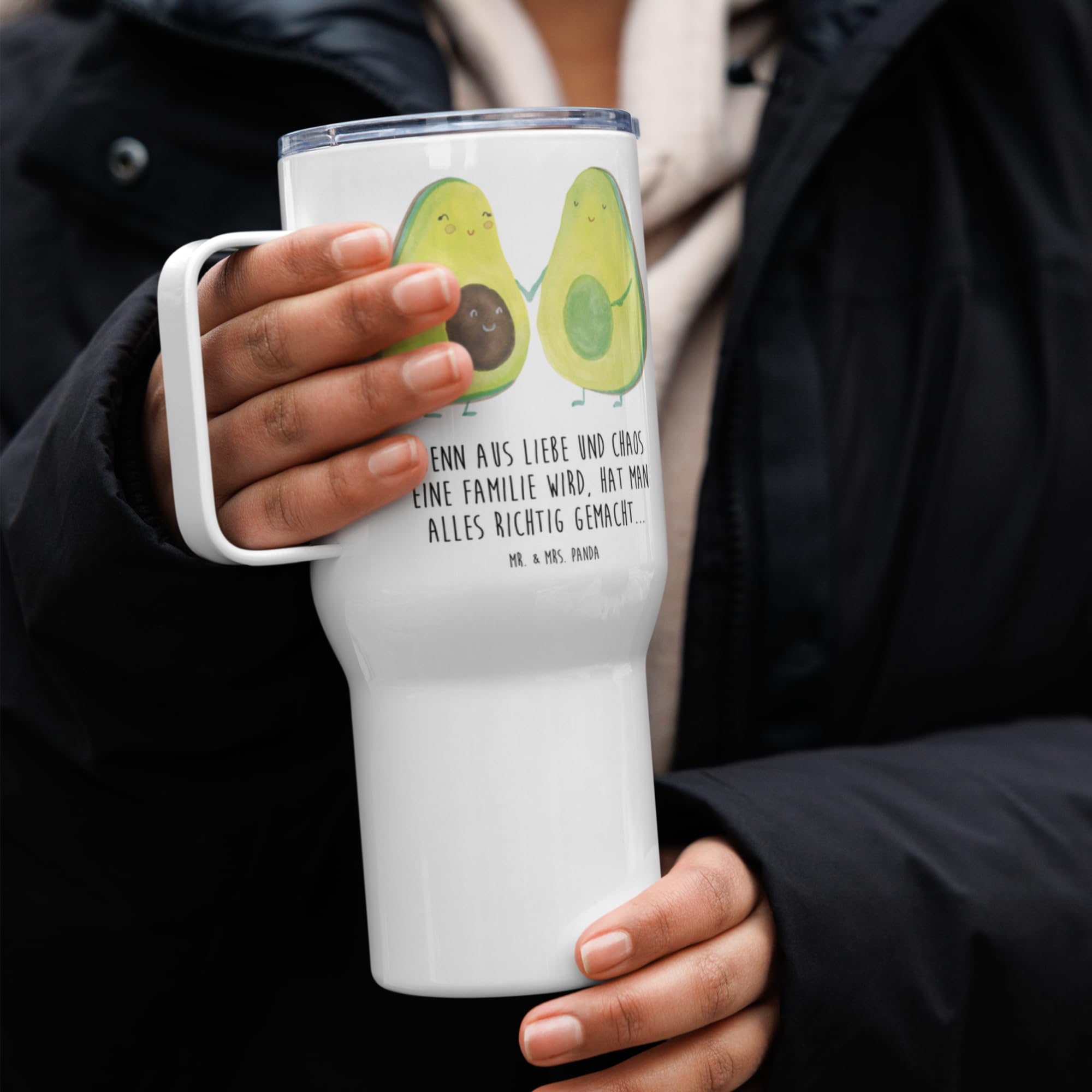 Mr. & Mrs. Panda Thermobecher Avocado Pärchen - Geschenk, Familie, thermosbecher, Avocados, Großer, Teetasse, Kinder, Liebe, Kaffee-Thermobecher, Kaffee-to-go-Becher