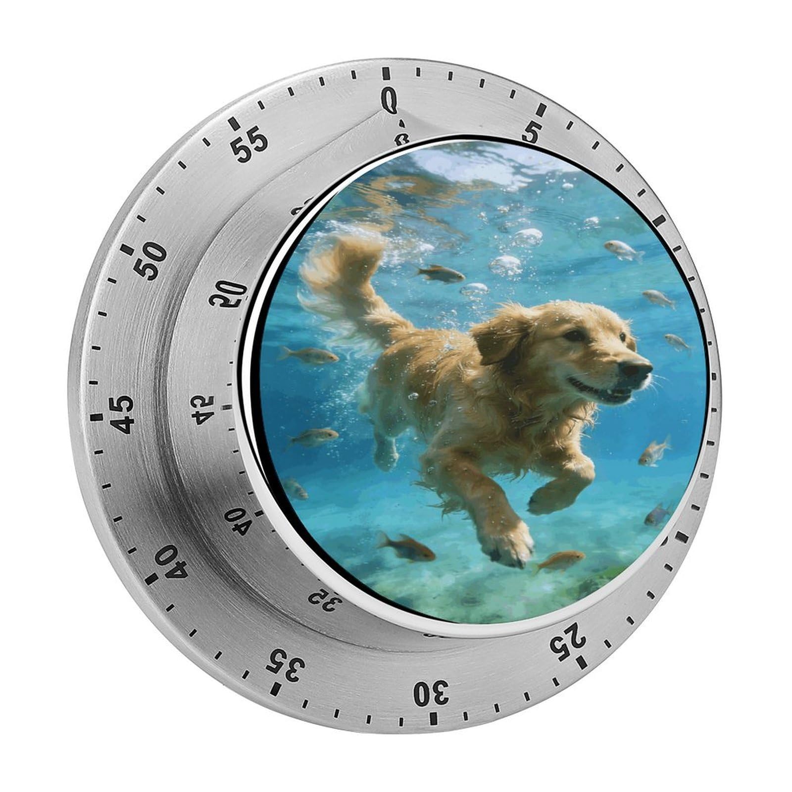 Underwater Dog Timer Exquisite Stainless Steel Body Desk Visual Timer with Loud Alarm 60-Minute Mechanical Countdown Timers Magnetic Backing Cooking Kitchen Timers for Work
