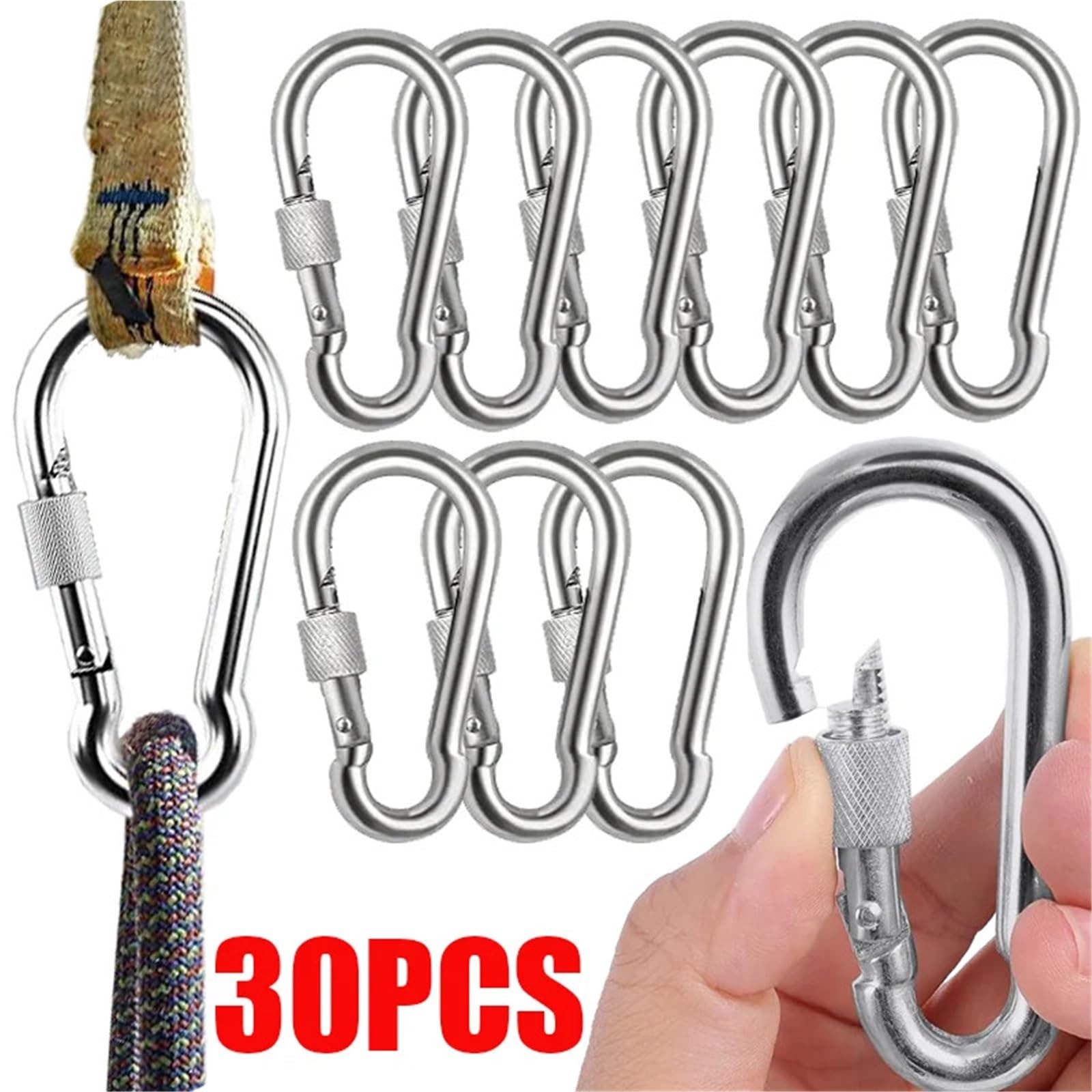 Karabinerhaken Edelstahl Frühling Snap Karabiner Schnalle Sicherheitshaken Quick Link Schlüsselanhänger Clips Outdoor for Gym Hundeleinen(M8x80-LM,20PCS)