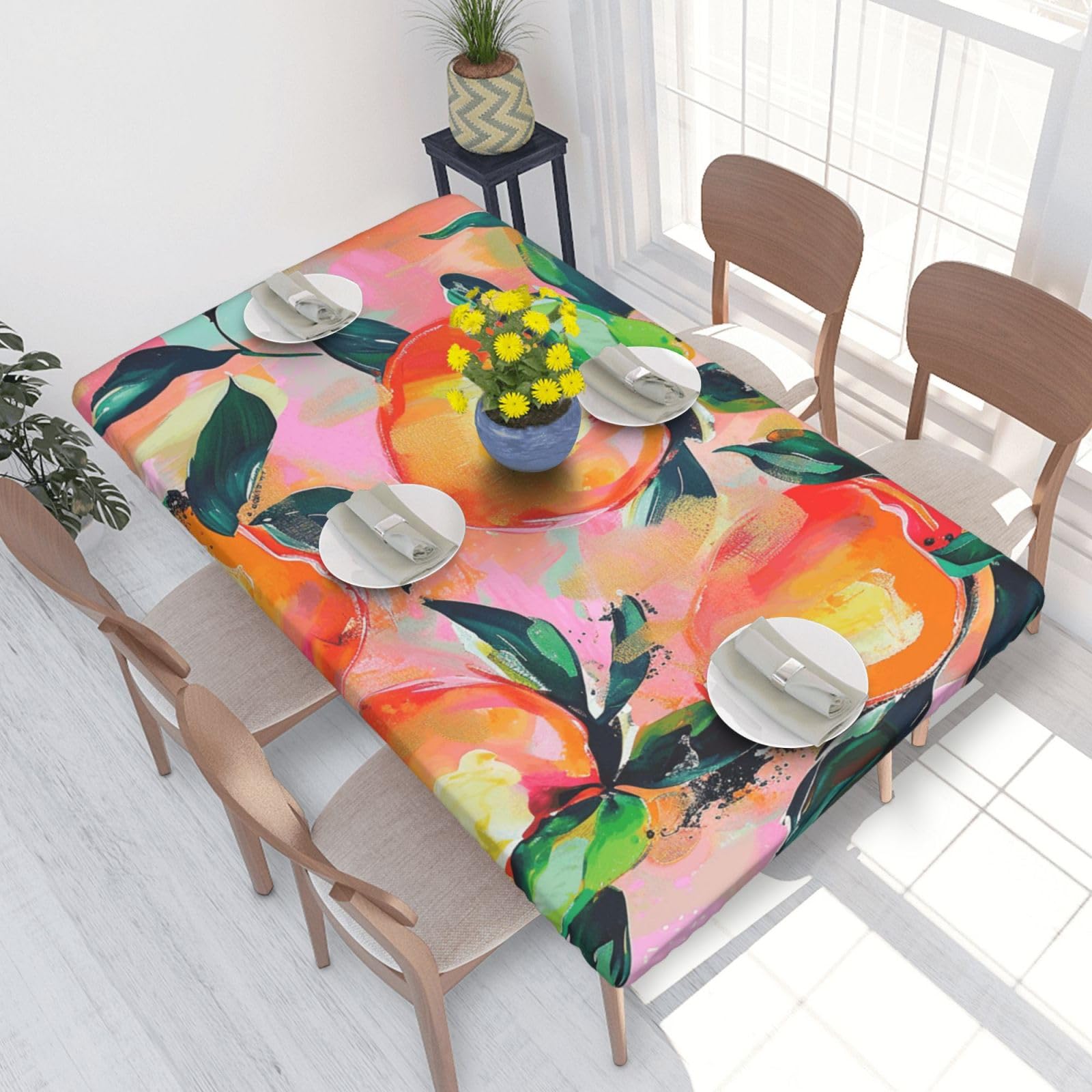 DCARSETCV Colorful_Peach Printed 4FT Waterproof Tablecloth with Elastic Edged Protect & Decor Your Table, Oil-proof Washable Table Cloth Cover for Dinner Picnic Party