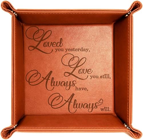 KATE POSH - Loved You Yesterday, Love You Still, Always Have, Always Will, Bandeja de valet de cuero grabada, nuestro tercer aniversario de boda, 3