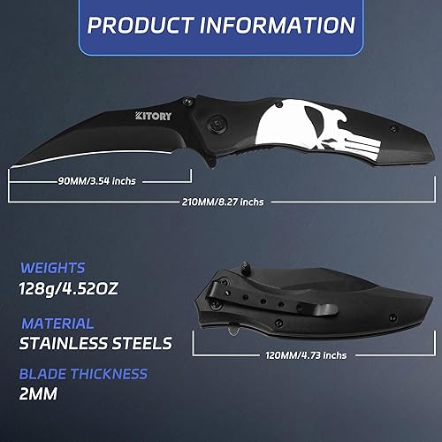 Miniatura 2 de Kitory Cuchillo de bolsillo, cuchillo plegable EDC al aire libre, multiuso de acero inoxidable 8Cr15MoV, hoja de pico de halcón negro, estilo