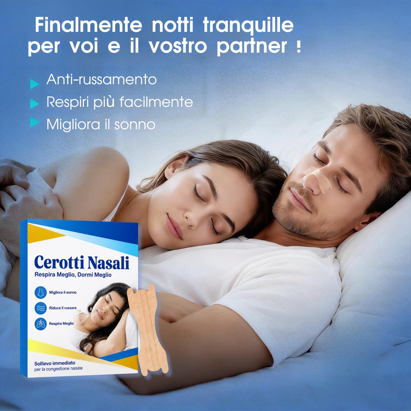 Cerotti Nasali Antirussamento 50 Strisce, Cerotti per Non Russare, Cerotti Naso, Cerotti Nasali Respira Bene Confortevoli per Uomo e Donna