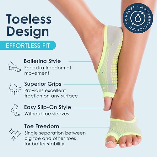 Vista 2 de Tucketts Calcetines de ballet de bailarina para mujer, calcetines antideslizantes con agarre de pilates para entrenamientos de barra y descalzo