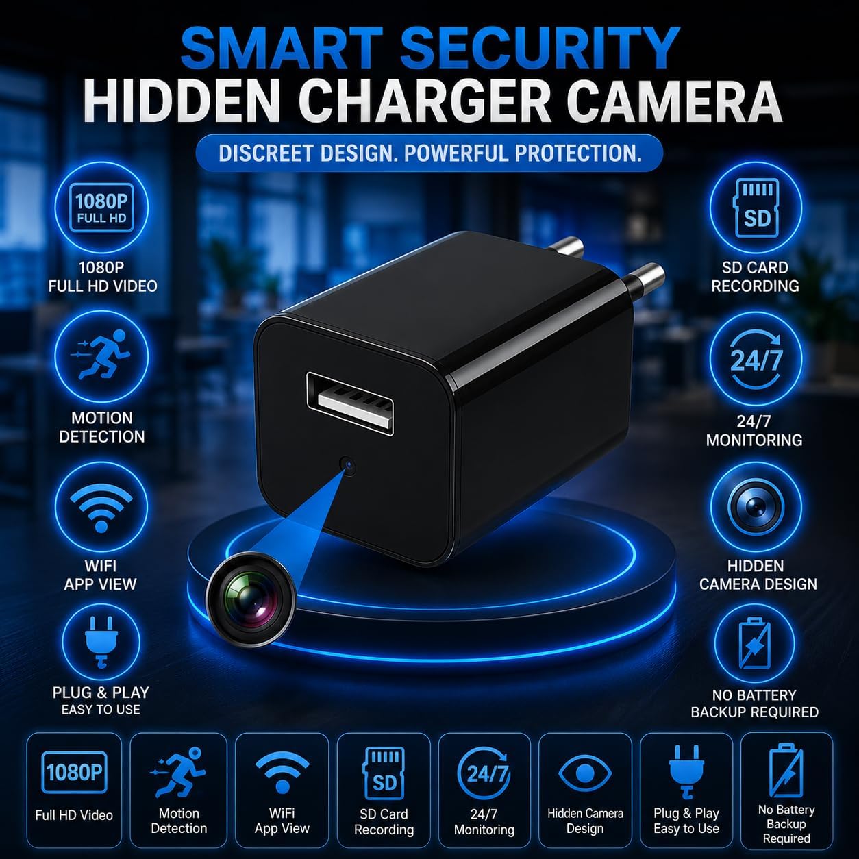 JIFAR Spy Camera Charger - Motion Detection & App View -5