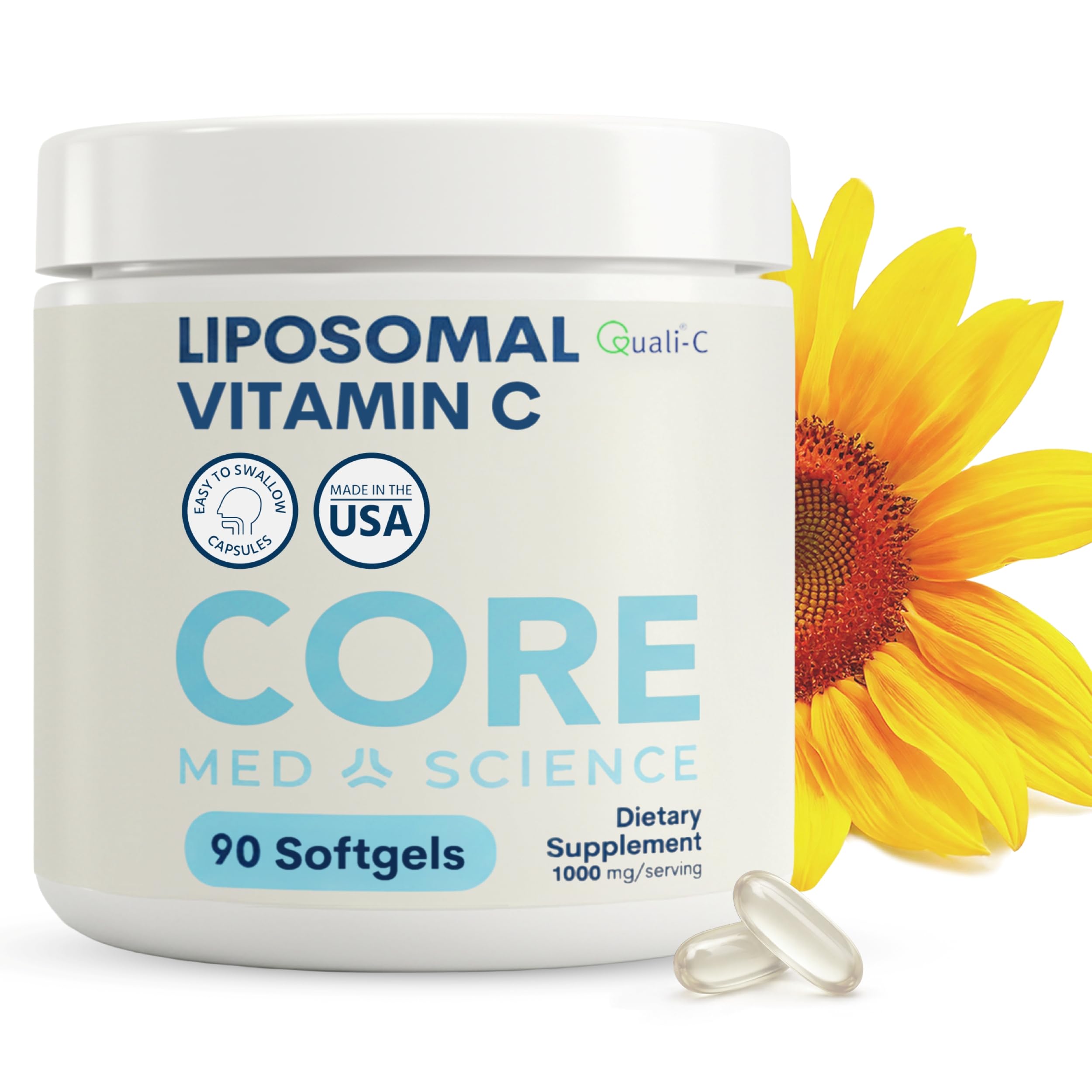Core Med Science Liposomal Vitamin C 1000mg, 90 Softgels - Non-GMO 90 Count (Pack of 1) Softgel