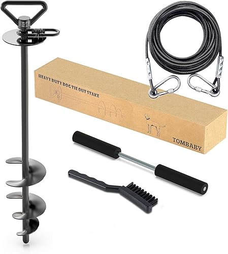 Miniatura 8 de TOMBABY Cable y estaca para perros, con cable resistente de 20 pies, anclaje giratorio de 360° y antienredos, corredor de perro para patio, estaca