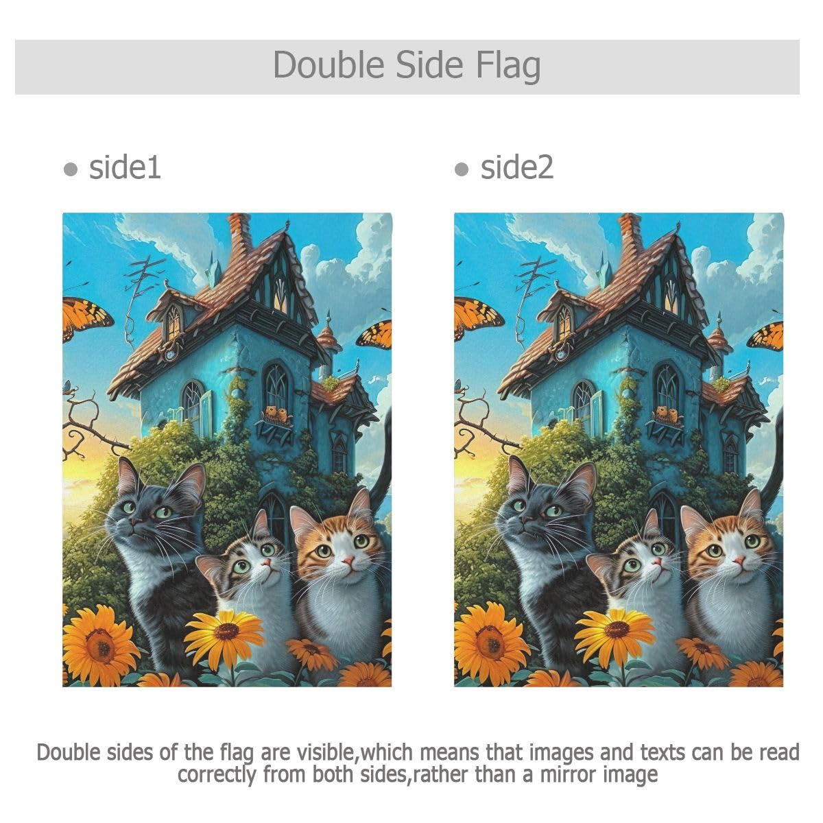 Gartenflagge 'Frühlingskatze' Mit Blumen, Doppelseitig, 30,5x45,7 Cm – Wetterfest Für Draußen