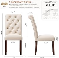 Vista 2 de Upholstered Tufted Dining Room Chairs Set of 4, Parsons Kitchen Chairs with Padded Seat and Solid Wood Legs, Fabric Accent Side Diner Chair for