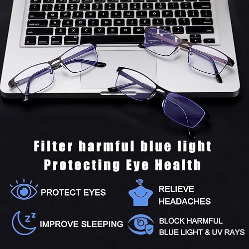 Miniatura 9 de Hubeye Anteojos de lectura plegables con bolsas para llavero, bloqueo de luz azul, bisagra de resorte, lectores de bolsillo portátiles para hombres