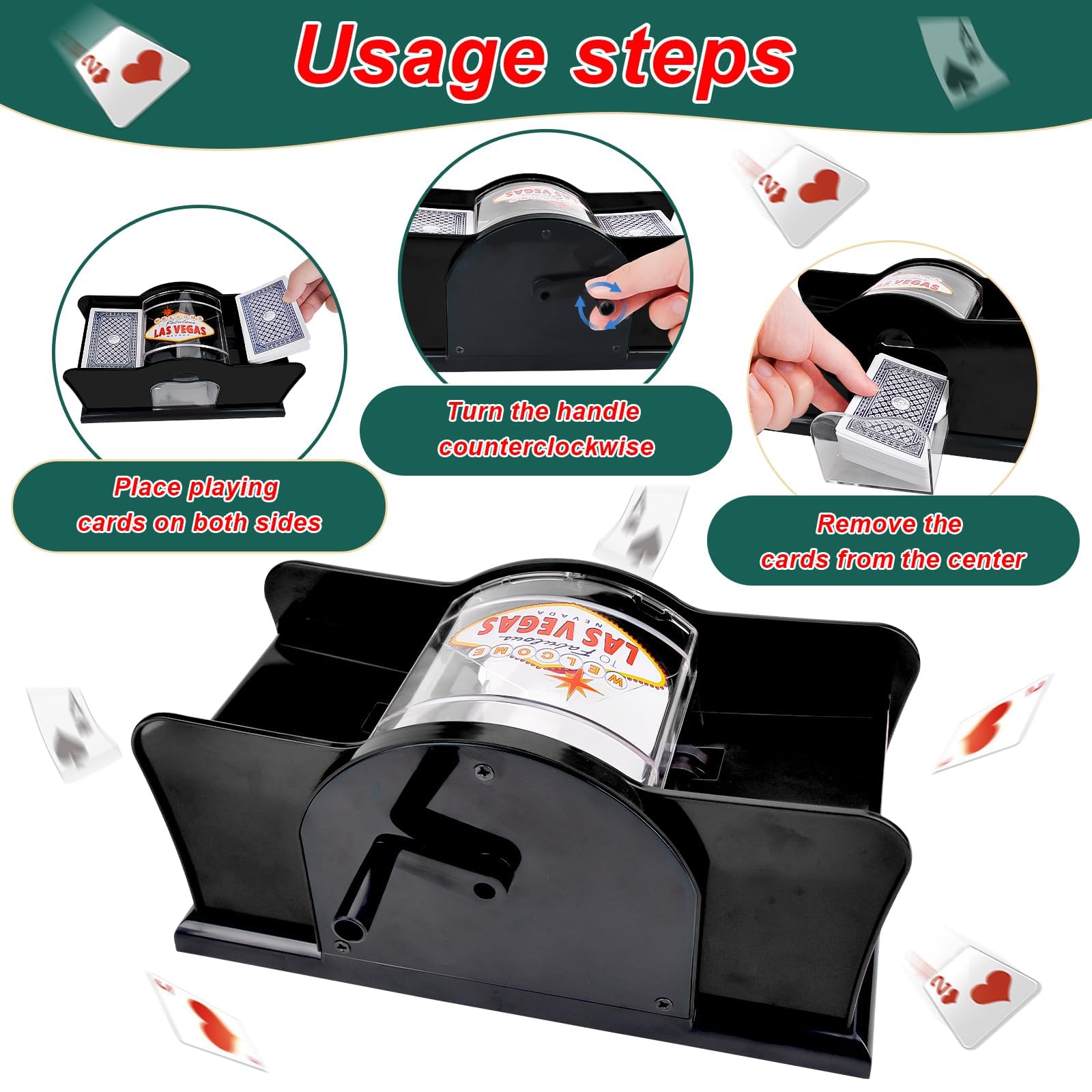 Mescolatore Carte da Gioco Manuale - Macchina per Mescolare 2 Mazzi Con Manovella, per Adulti, Fino a 91mm - Rosso