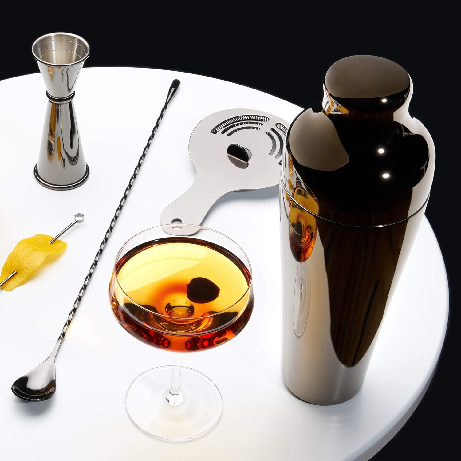 Viski Parisian Cocktail Shaker for Cold Brew Cocktails, Margarita, Espresso Martini, Contoured High Shine Polished Stainless Steel Martini Shaker, Home Bar, Bartender Gifts, 25 oz, Set of 1, Black