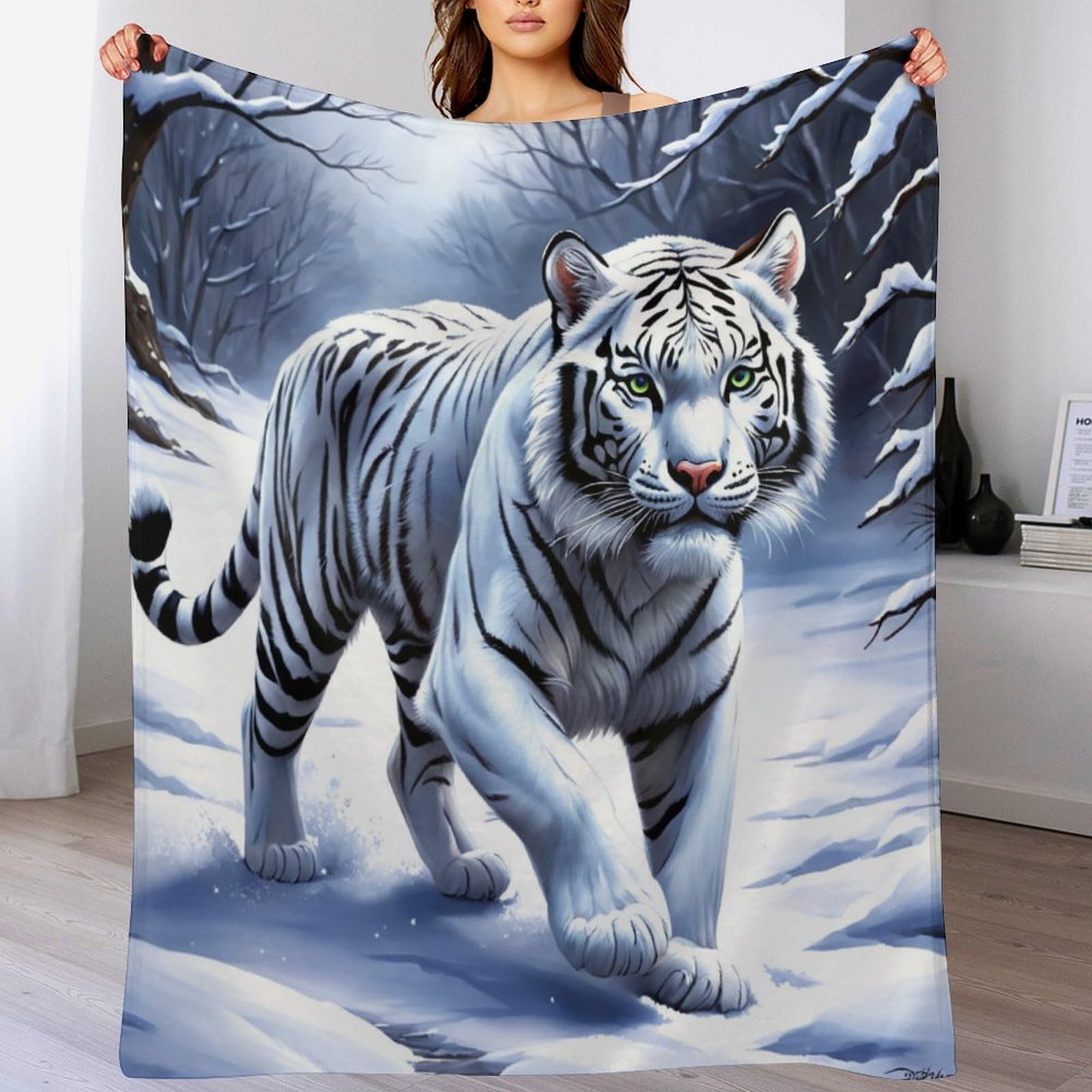 Plaid tigre couverture polaire douce flanelle canapé lit chaud 100x130cm