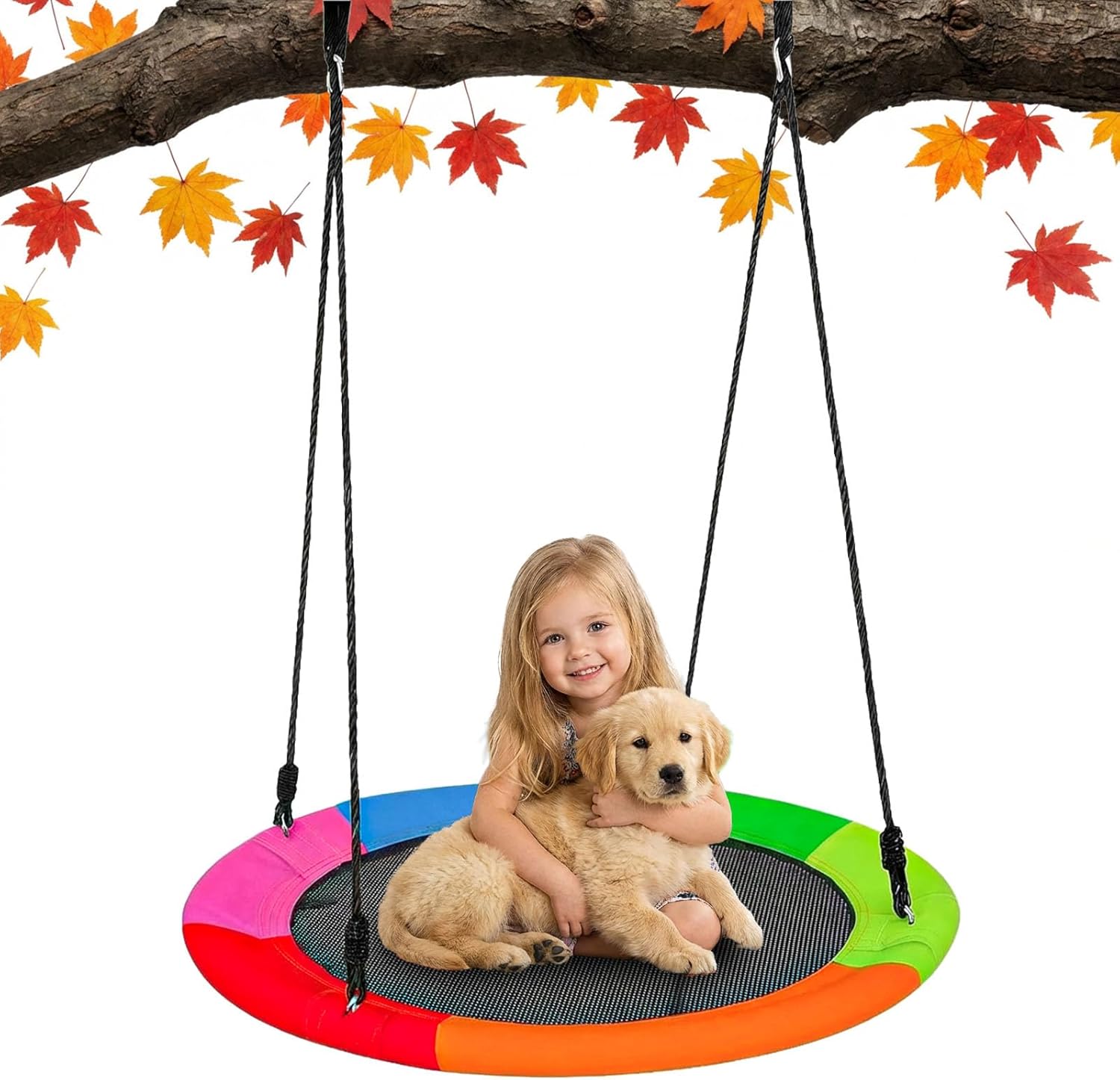 40 Inch Saucer Tree Swing for Kids – Round Disc Circle Swing for Outdoor Play with Adjustable Hanging Straps, Ideal for Backyard and Indoor Playgrounds