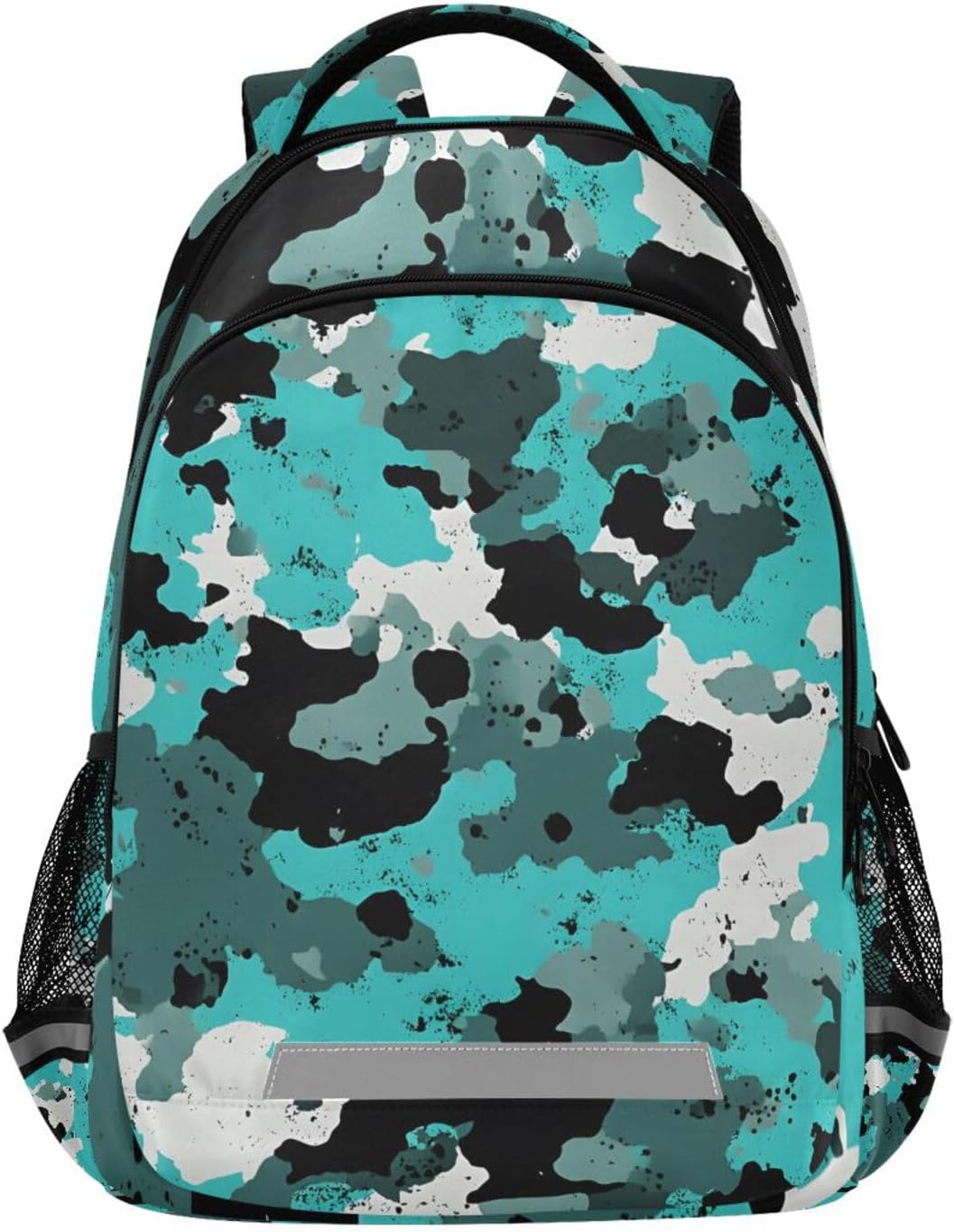 ALAZA Teens School Backpack Black White Mint Green Camouflage Pattern Laptop Backpack with Reflective Strap, Travel Backpack Casual Daypack for Elementary Primary middle Bookbag
