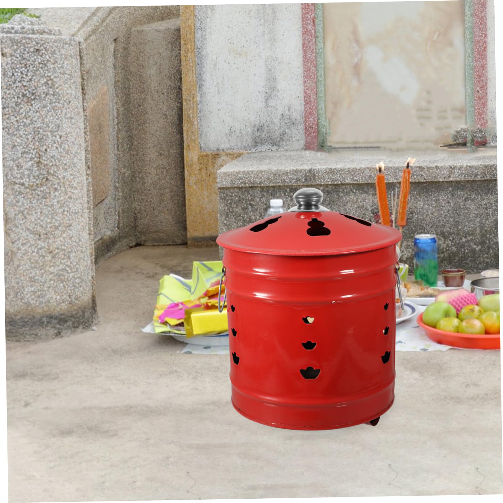 BESPORTBLE Cubo Incinerador de Esmalte Rojo Ventilación para Mejorar la Combustión, Adecuado para Adoración y Mantener el Hogar Ordenado en Celebraciones Estilo Aleatorio