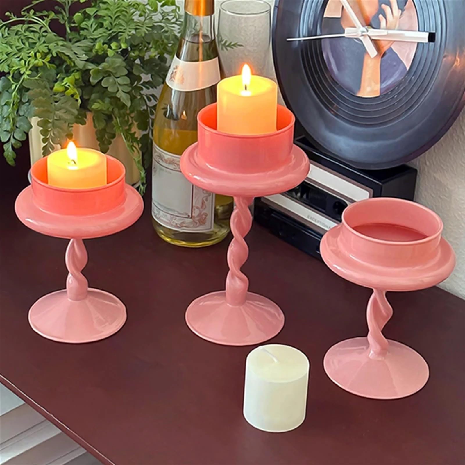 portavelas Navidad 1 candelabro romántico de Cristal Rosa for Velas té, candelabros Cera, decoración for cenas, Bodas, cumpleaños(9x15cm)