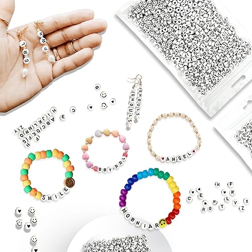 Miniatura 4 de Kit de 985 cuentas de letras, 28 estilos de pulseras de la amistad, cuentas del alfabeto, cuentas de cara sonriente para pulseras, kit de