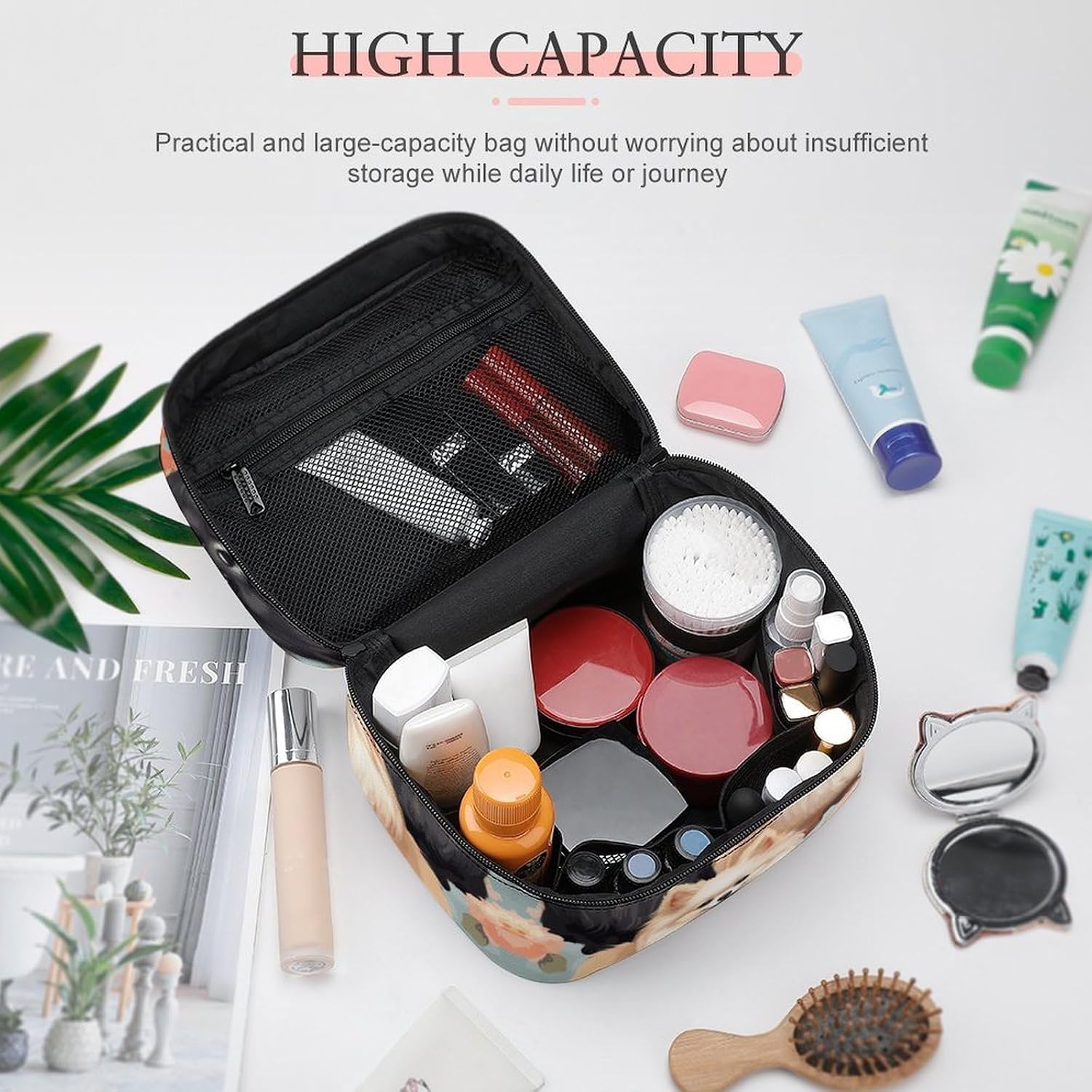 Travel Makeup Bag Portable Large Cosmetic Bag with Handle And Compartment image 4