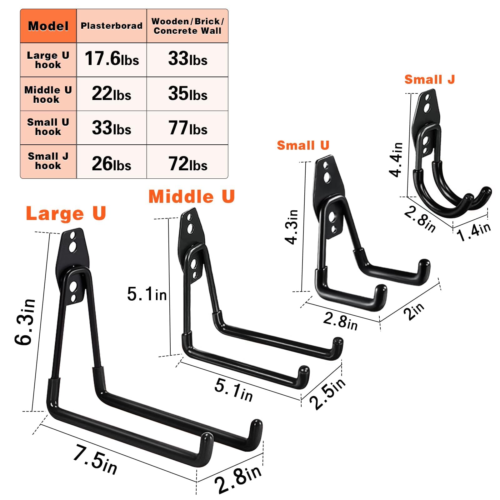 GUDEMAY 32 ganci da parete per garage, carichi pesanti, con viti e protezione in gomma, per garage, salvaspazio, per attrezzi, biciclette, scale, sci, attrezzi da giardino