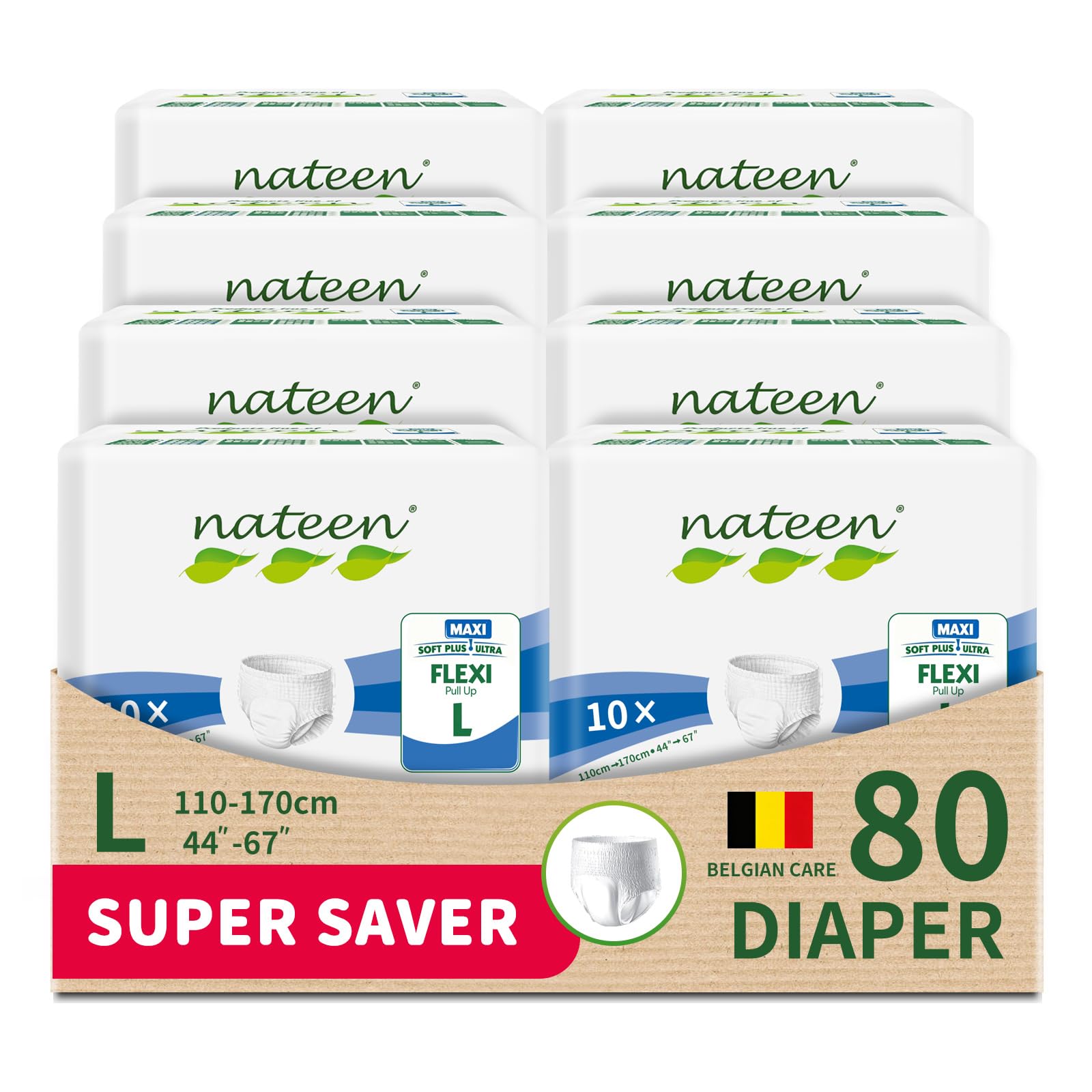 Flexi Maxi Adult Diapers Pants,Incontinence Night Time Pull Up,Large,Waist Size 110-170cm,80 Count Adult Pull Ups,Superior Comfort,Excellent Combination of Protection. (80 Count)