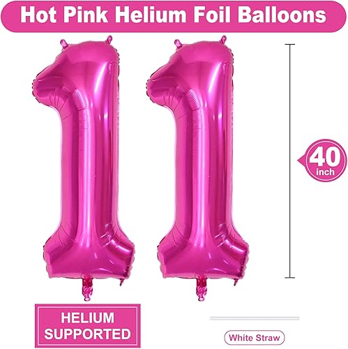 Miniatura 2 de Globos de 40 pulgadas con el número 11, globos de helio de aluminio con el número 11 de color rosa intenso, globo de número grande para niños y