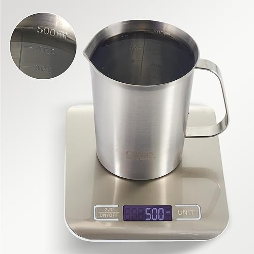 Miniatura 2 de CURTA Taza medidora de acero inoxidable 188 con mango y labio de vertido, jarra de metal con marca de onzas y ml, 16 onzas16.9 fl oz, 2 tazas),