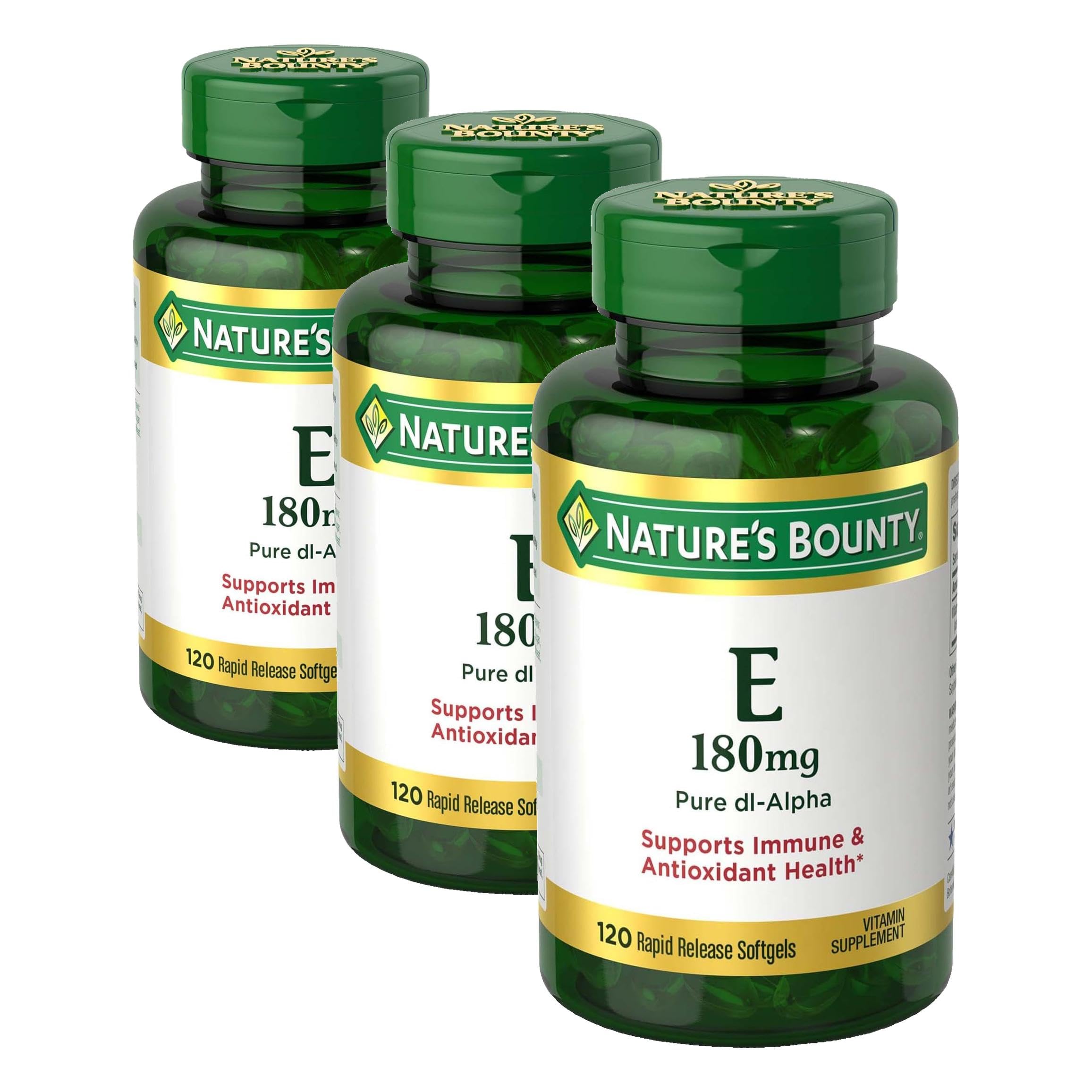 nature's bounty vitamin e pills and supplement softgels, supports antioxidant health, 400iu, 1 count (pack of 360)