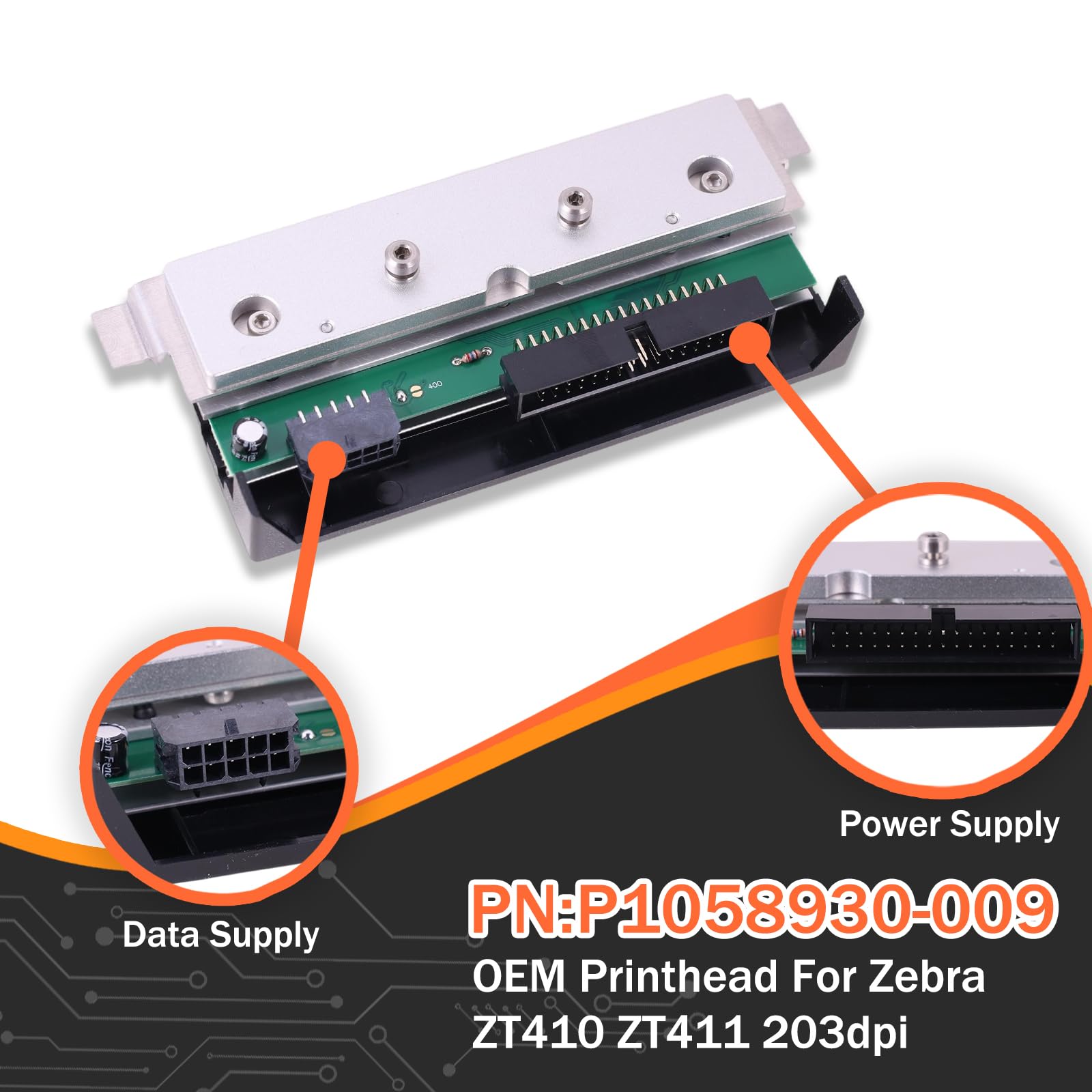 P1058930-009 - Cabezal de impresión térmica directa de 203 dpi para impresora térmica de códigos de barras Zebra ZT410 ZT411