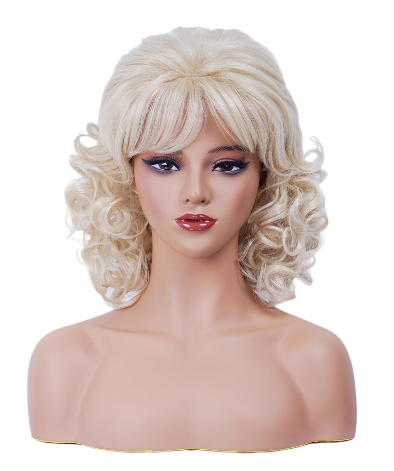 Vintage Blonde Wigs for Women 70s 80s Short Curly Wig with Bangs Shoulder Length Synthetic Wig for Cosplay,Halloween,Daily Use - Image 4