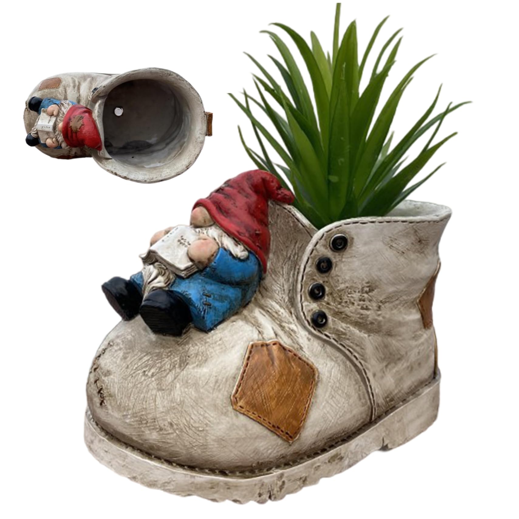 Wedhapy Gnome Planter Cowboy Boot Vase, Vintage Cowboy Boot Planter with Gnome, Waterproof Resin Flower Vase, Succulent Plant Flower Pots for Plants Garden Yard