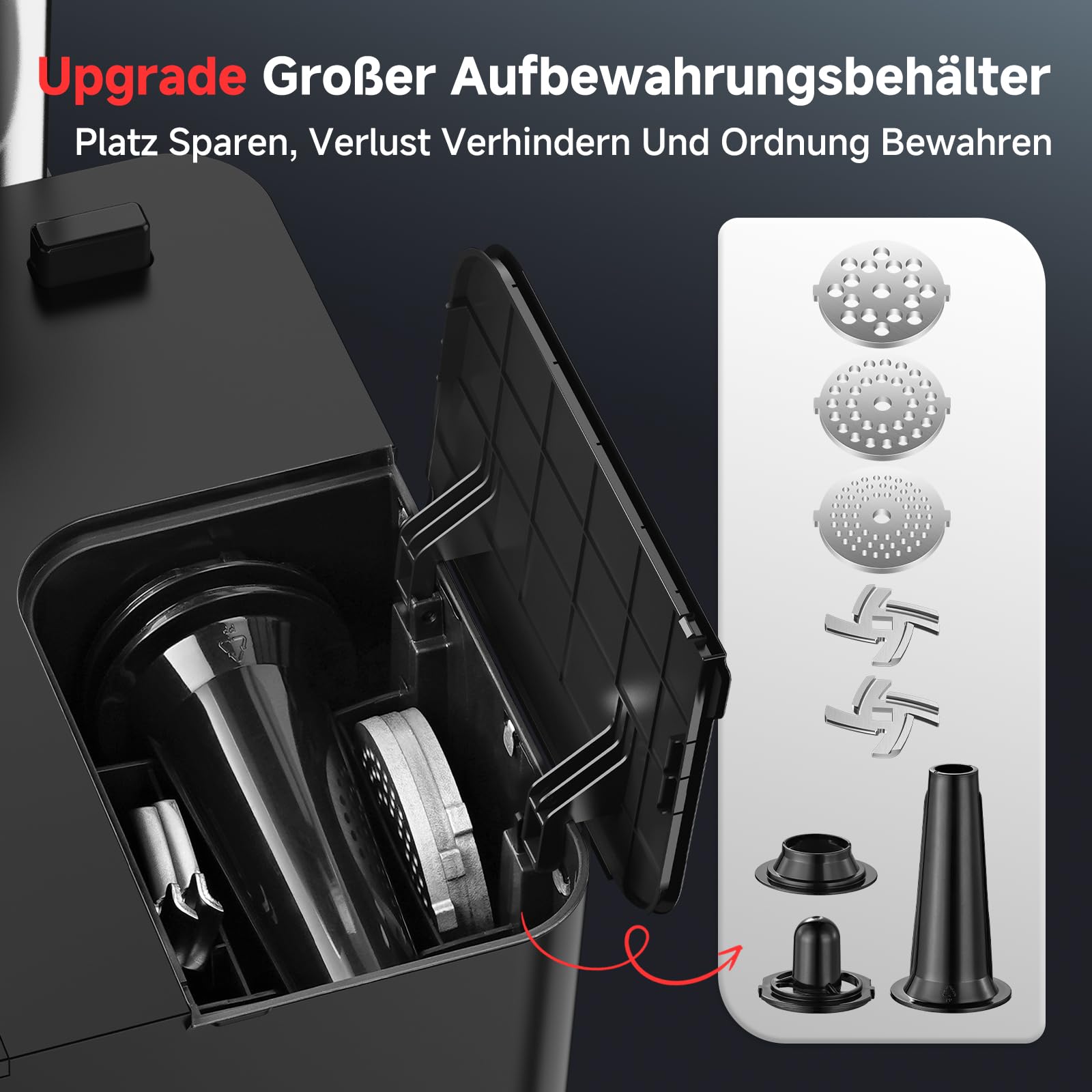 AAOBOSI Elektrischer Fleischwolf [3000W Max] mit LED-Anzeige, 9 Geschwindigkeitsstufen, Edelstahl-Schneideaufsatz, Wurstfüller & Kibbe-Maker, Integrierter Aufbewahrungsbehälter, Für den Heimgebrauch