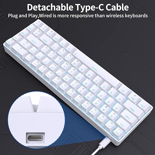 Miniatura 6 de DIERYA T68SE - Teclado mecánico 60% para juegos, ultra compacto Mini 68 teclas con interruptores azules, teclado con cable, teclas anti-fantasma,