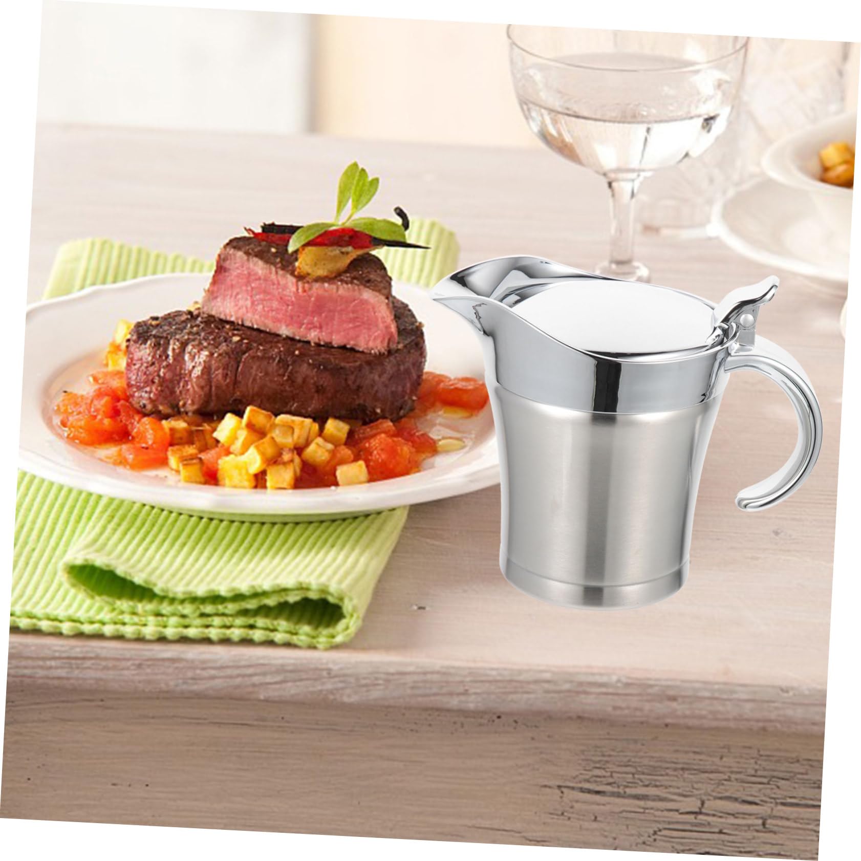 Toyvian Dispensador de Salsa de Acero Inoxidable 304 500 Ml, Olla para Salsa para Restaurante, Vertedor para Condimentos, Resistente a Temperaturas Altas y Bajas, para Hogar y Catering