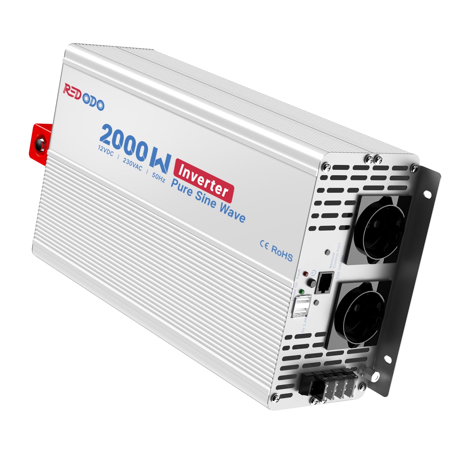 Redodo Reiner Sinus-Wechselrichter 2000W 2V DC zu 230V AC Konverter für Womo, Camping, Solarstrom-Wechselrichter mit 2*AC Ausgängen, Überwachungsbildschirm mit Echtzeit-Statusanzeige