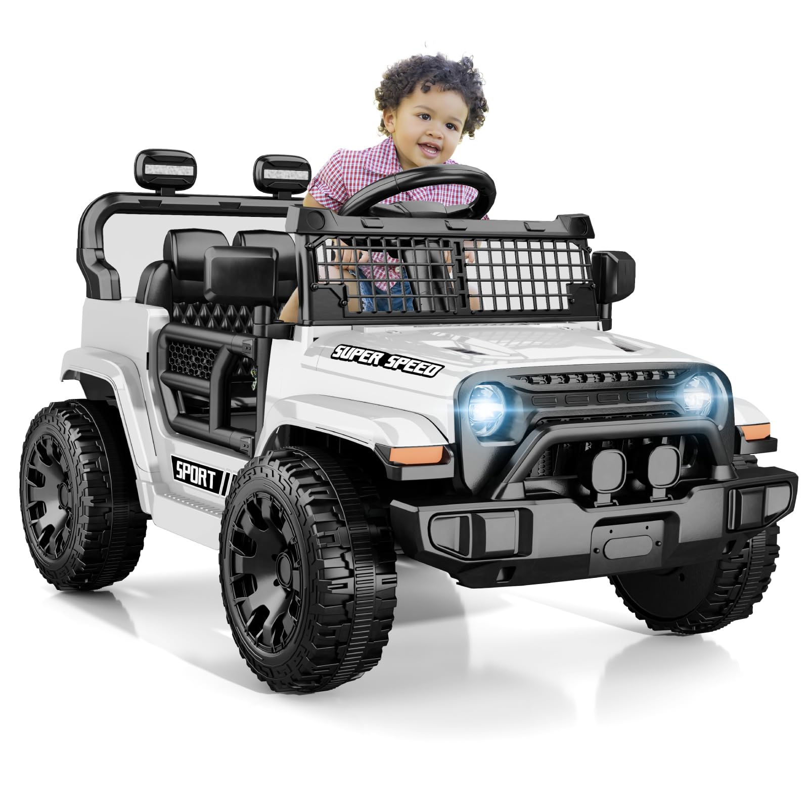 TRINEAR 12V Ride on Toys for Kids with Parent Remote Control, White | Electric Car with Spring Suspension, LED Lights & Music Player - Safe Battery Car for Kids, Easy to Assemble
