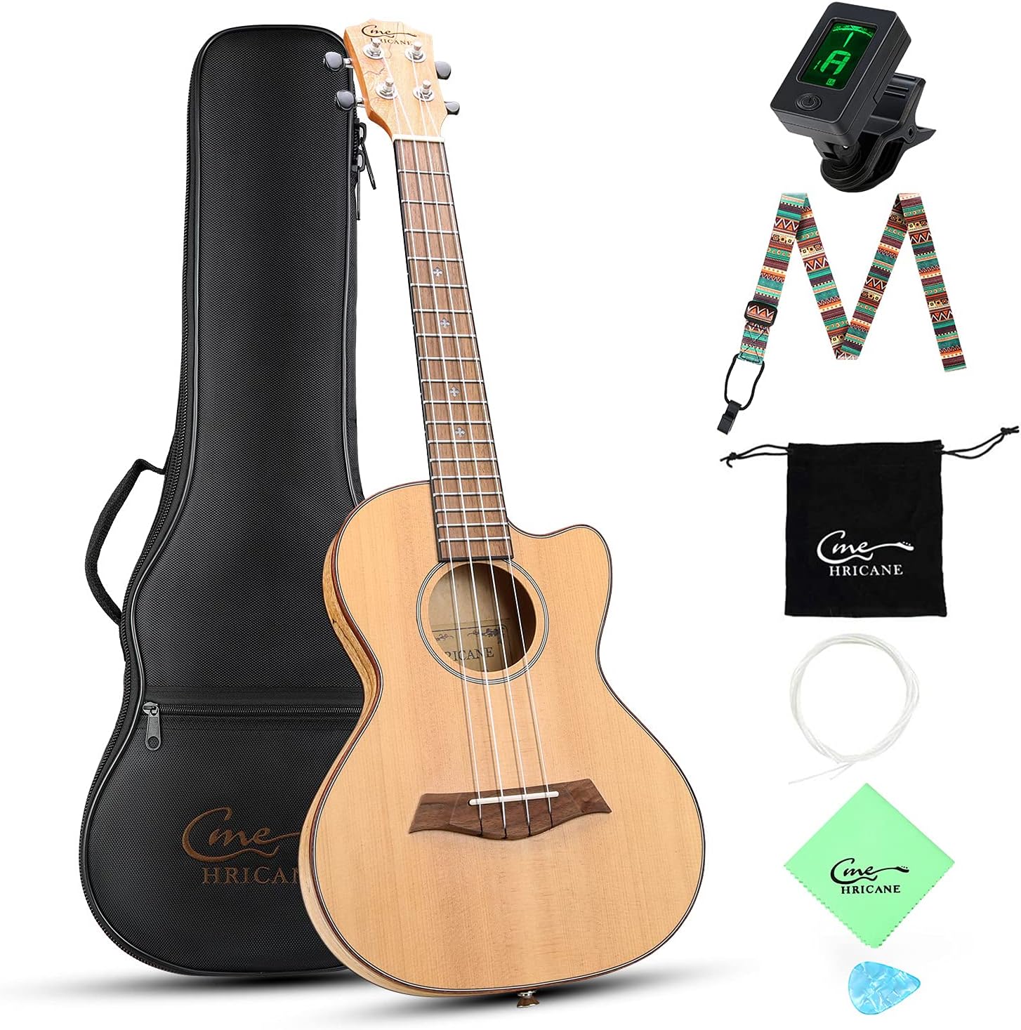 Tenor Ukulele 27 Inch Cutaway Slim Extra Slim Light Spalted Maple Ukelele for Beginner with Gig Bag Strap Strings Sets