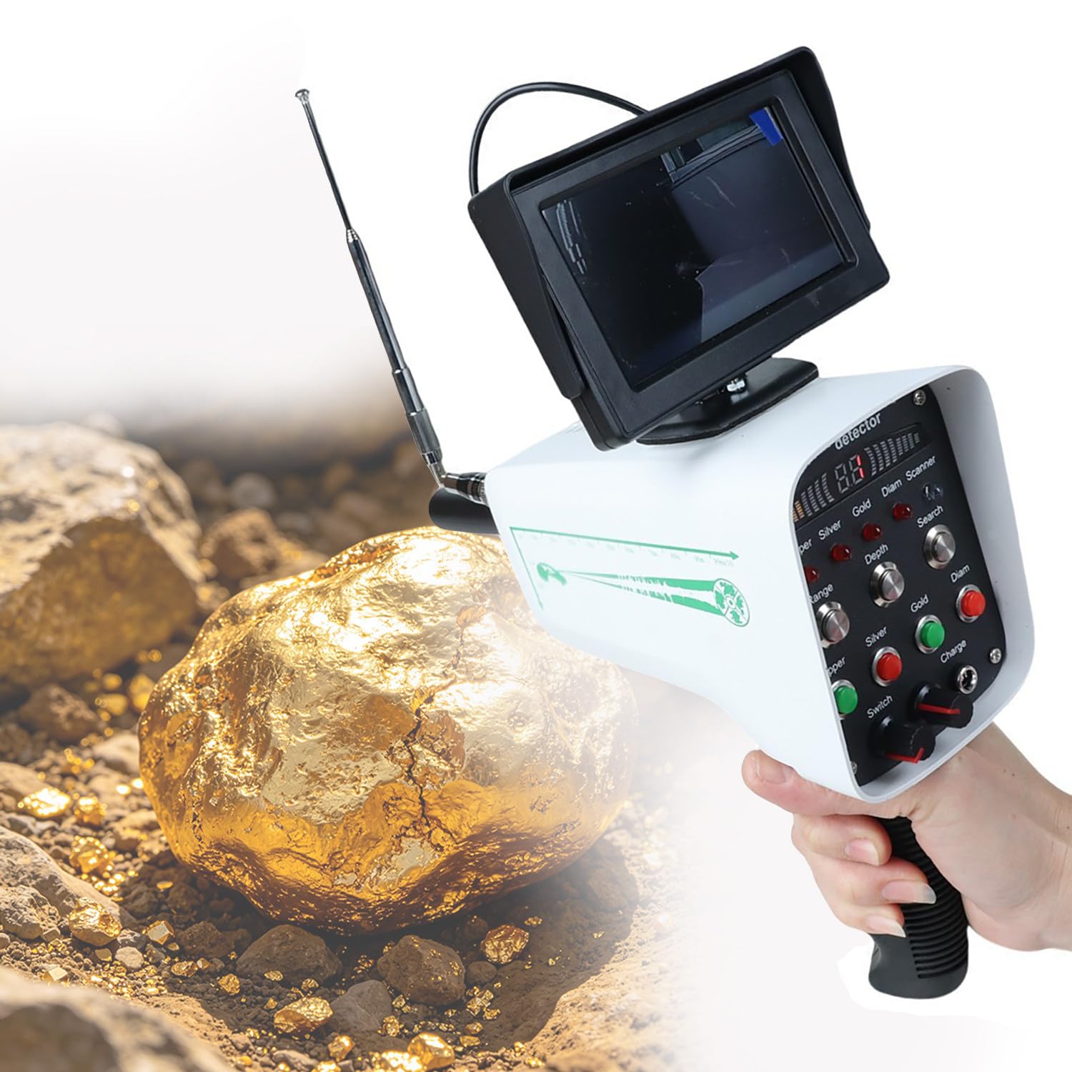 Ymnogjie Metal Detector with HD Display Screen, Supporting 30m Detection Depth and 1000m Ultra-Long Range, for Gold, Diamond, Copper, Silver and Mineral Prospecting