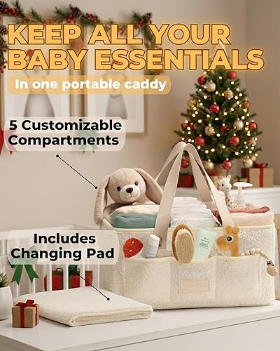 Miniatura 2 de Organizador de pañales para bebé con cambiador portátil, organizador de pañales de forro polar de peluche para cambiador - Cesta para cambios