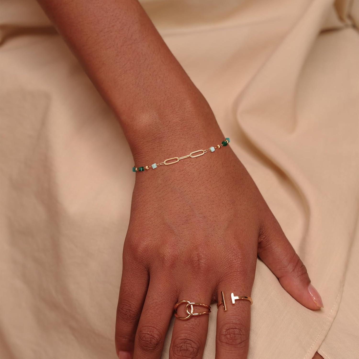 Fettero Gold Bracelet for Women - Dainty 14K Gold Plated Bead Chain Bracelet Adjustable Thin Women Trendy Disc Bracelet Cute Cross Beaded Ball Bracelet Jewelry Gifts - Image 3