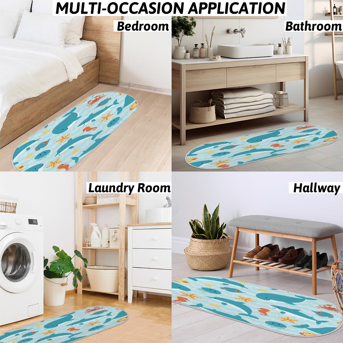 TropicalLife Zwierzęta morskie delfiny uroczy obszar dywanik mata 50 x 120 cm, delfiny długie włosy pogrubione dywaniki do pokoju kuchni domu łazienki wewnątrz antypoślizgowa mata podłogowa dywaniki