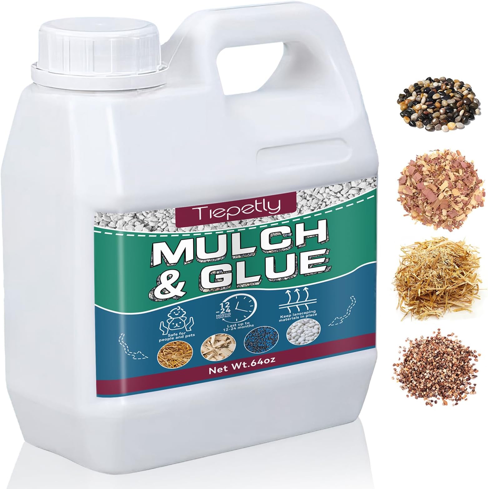 Tiepetly Mulch Glue 64OZ, Strong Concentrate Mulch Glue for Landscaping Pea Gravel, Lasts up to 2 Years, Landscape Rock Glue, Gravel Glue & Lock Liquid